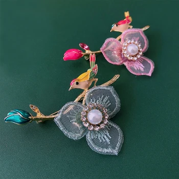 Morkopela Elementos Chineses Mão Bordado Pega Pássaro Broche De Flor Mulheres De Jóias De Luxo Vintage, Pin Lenço De Roupas Acessórios