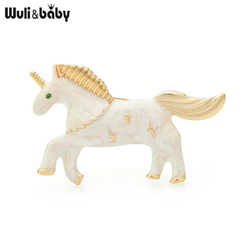 Wuli&bebê Esmalte Unicórnio Cavalo Broches Para Mulheres Homens Negros Brancos Animal Festa Casual Pinos Broche Presentes