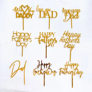 Simples Letras PAI Topper do Bolo de Aniversário de Ouro Preto Feliz Aniversário Acrílico Bolo Toppers Para o Dia do Pai Presente independentes Decorações