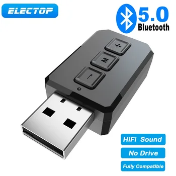 Electop Adaptador USB Bluetooth 5.0 Dongle Mini kit mãos livres Receptor de Áudio do Transmissor sem Fios com Microfone Jack Estéreo Para Carro com TV PC