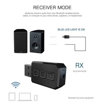 Electop Adaptador USB Bluetooth 5.0 Dongle Mini kit mãos livres Receptor de Áudio do Transmissor sem Fios com Microfone Jack Estéreo Para Carro com TV PC Imagem 2