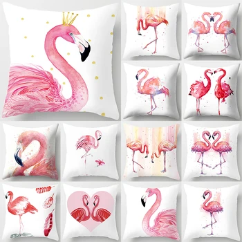 1Pcs 45*45cm Flamingo Tropical de Folhas Capa de Almofada Flor de Poliéster Jogar Travesseiro Decoração Home do Sofá Fronha Decorativo