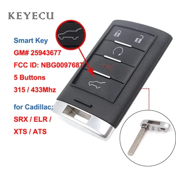 Keyecu Sem o Smart Remote, Chave de 5 Botões 315 / 433Mhz para Cadillac SRX XTS ATS ELR 2010 2011 2012 2013 2014 2015 NBG009768T