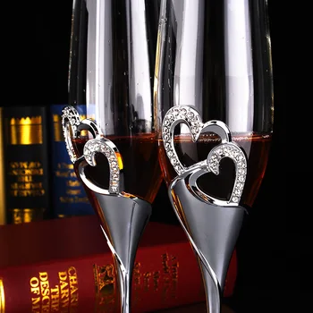 Diamante de cristal em forma de coração Copo de Champanhe Conjunto de bolha cálice de Vidro Presente de Casamento par de copos de vinho Imagem 2