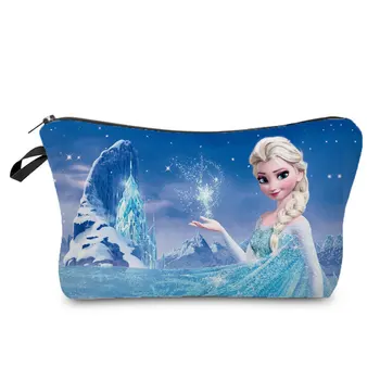 Disney Congelados Mulheres Impresso Saco Cosmético Elsa Padrão Necessaire De Animação De Viagem, Organizador De Azul Bolsa De Maquiagem Podem Padrão Personalizado