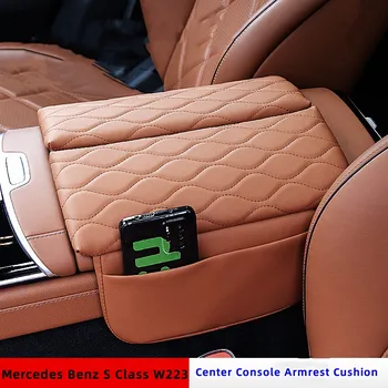 Para A Mercedes Benz W223 S Classe 2021 2022 Maybach Console Central Almofada Anti-Risco De Couro De Carro Braço Caixa De Almofada De Descanso De Braço Mat