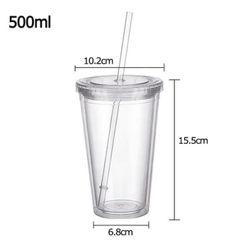 500ML Canudo de Plástico Copo Reutilizável com paredes Duplas Gelada Bebida Fria Caneca Copo de Batidos de Bebidas Caneca de Café Copo Durável Copos de Ferramenta