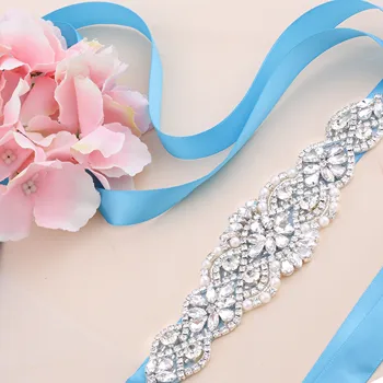 SESTHFAR Luxo de Prata de Casamento de Cristal Cintos Ceintures De Mariage Apliques de Strass Feminino correias de Acessórios de Noiva Imagem 2